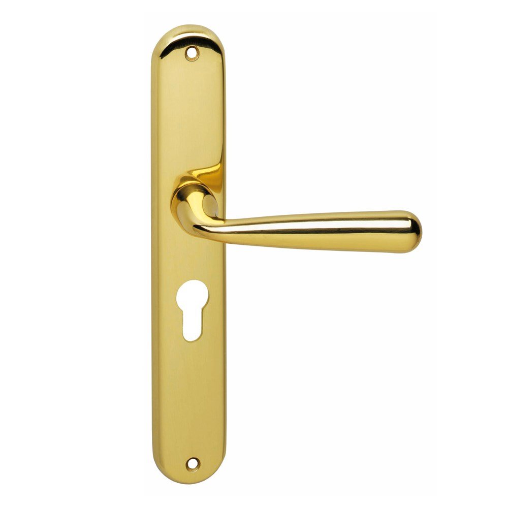 Deurkruk Yvonne schild PC 55 mm mess. gelakt