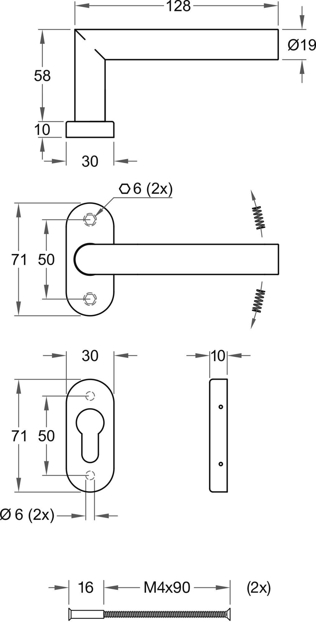 Deurkruk op rozet TIPO zwart ovaal rozet PC