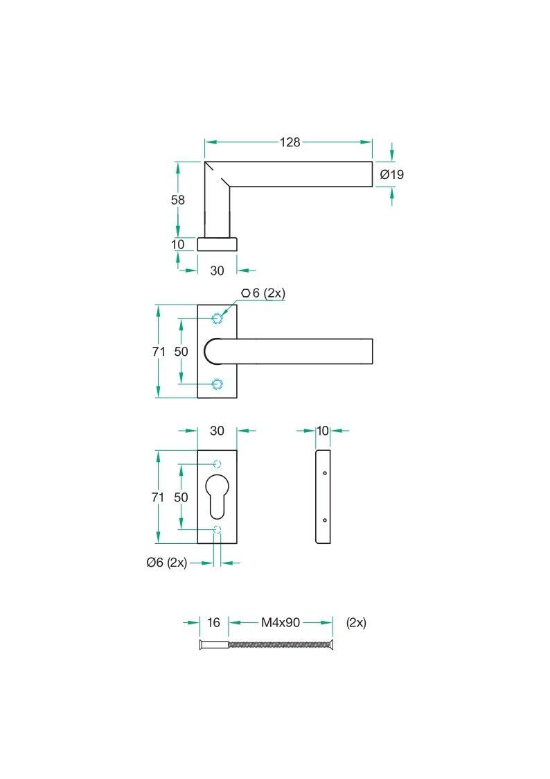 Deurkruk op rozet TIPO zwart rechthoekig rozet PC