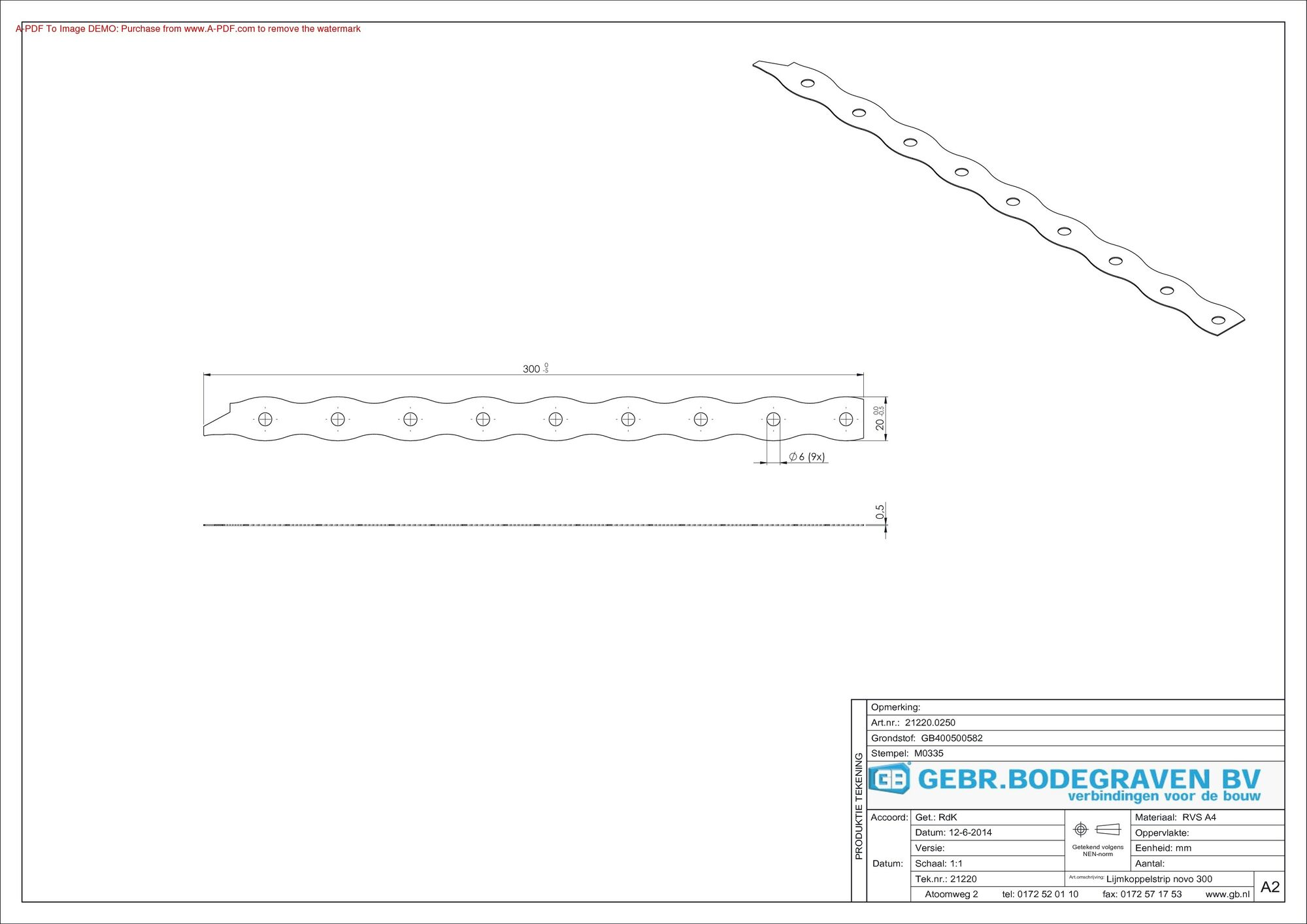 Lijmkop.strip novo rvs 300x20