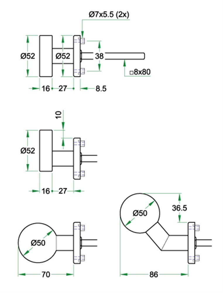Wisselknop vlak excentrisch PL rvs mat afbeelding