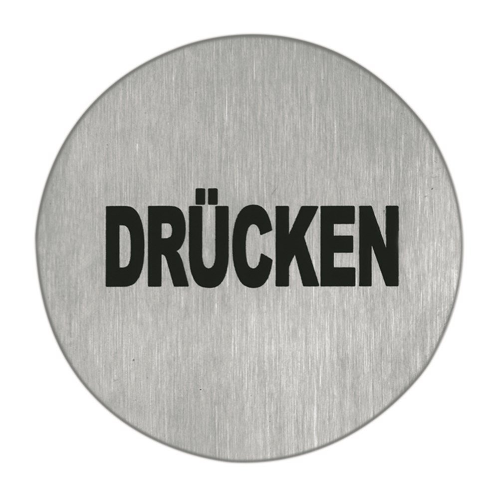 Symboolplaat drÃ¼cken Ã¸75mm rvs mat