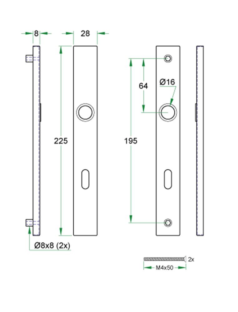 Schildpaar smal rechthoek LS rvs mat blind