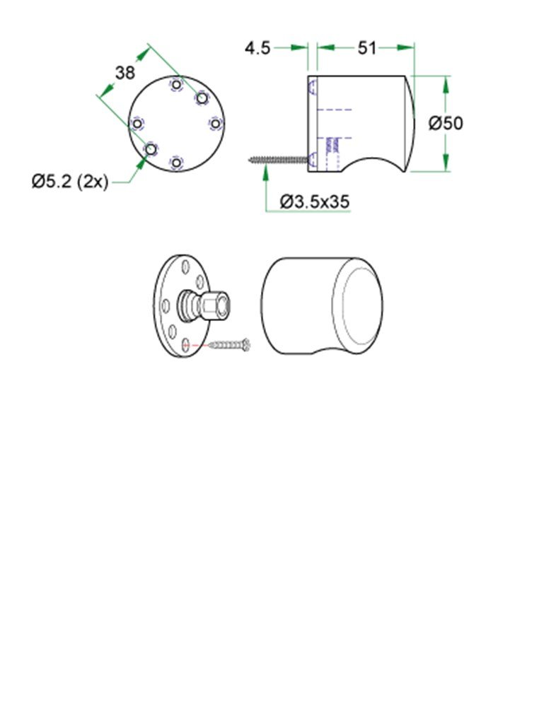 STAR voordeurknop 50mm op rozet, rvs mat afbeelding