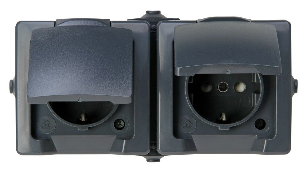 Nautic wandcontactdoos dubbel IP44 2V RA horiz.antraciet afbeelding