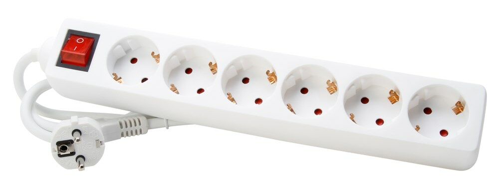Kopp tafelcontactdoos 6-voudig 45g RA+schak. wit (1.4mtr) afbeelding
