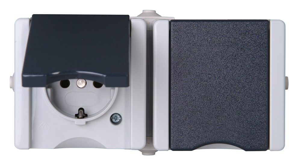 ProAQA wandcontactdoos IP44 2V RA horizontaal met klapdeksel afbeelding