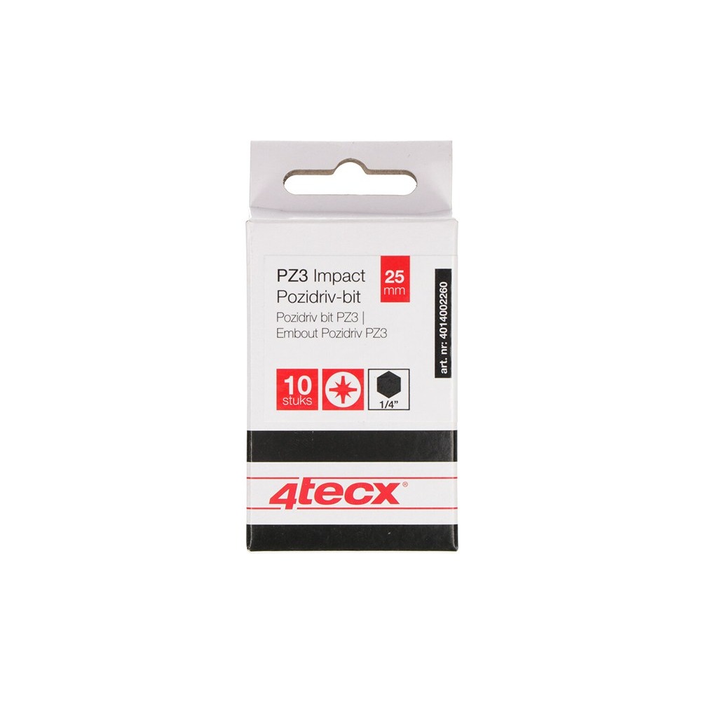 4tecx Pozidriv-bit PZ3 25mm Impact 10 stuks