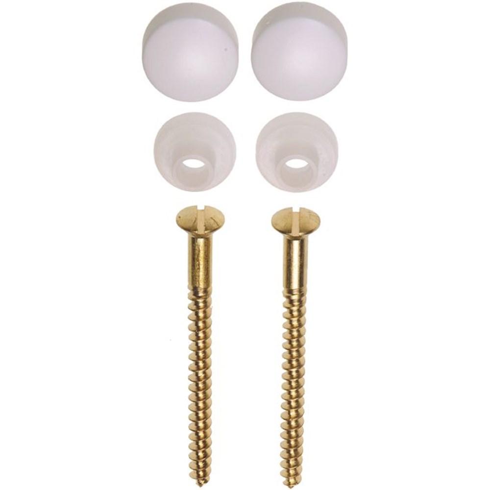 Toilet-bevesting m. 2 messing schroeven en 2 afdekkap wit