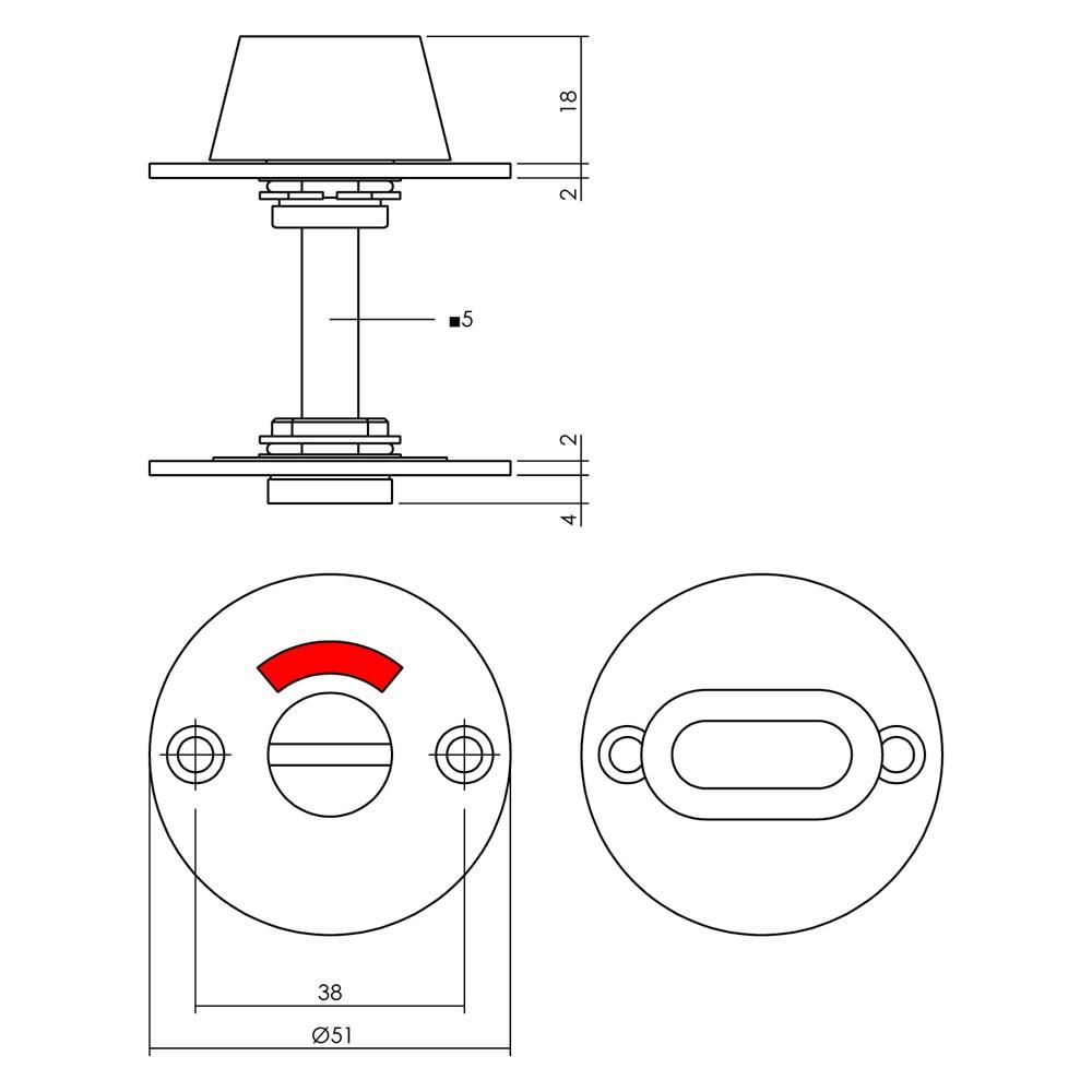 WC-sluiting ø50x2mm met stift 5x5mm structuur zwart afbeelding