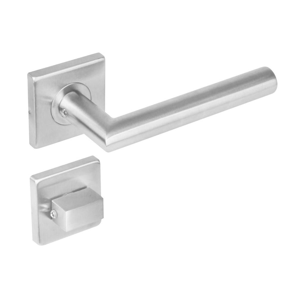Deurkruk 1242 rechte Hoek 90°op rozet vierkant met WC8mm RVS afbeelding