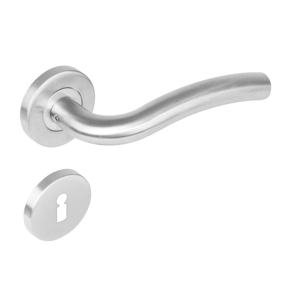 Deurkruk 1275 Lisa op rond rozet staal met 7mm nok met sleutelgat plaatjes RVS afbeelding