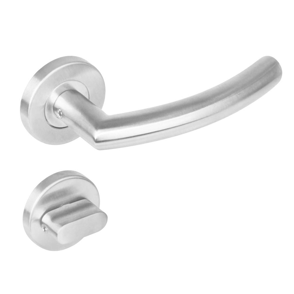 Deurkruk 1277 half rond 90°op rond rozet staal met 7mm nok met WC 8mm RVS afbeelding