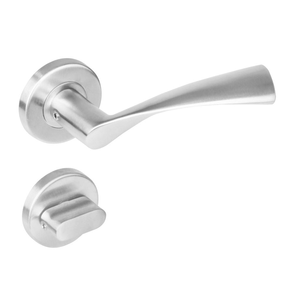 Deurkruk 1279 Vlinder op rond rozet staal met 7mm nok met WC 8mm RVS afbeelding
