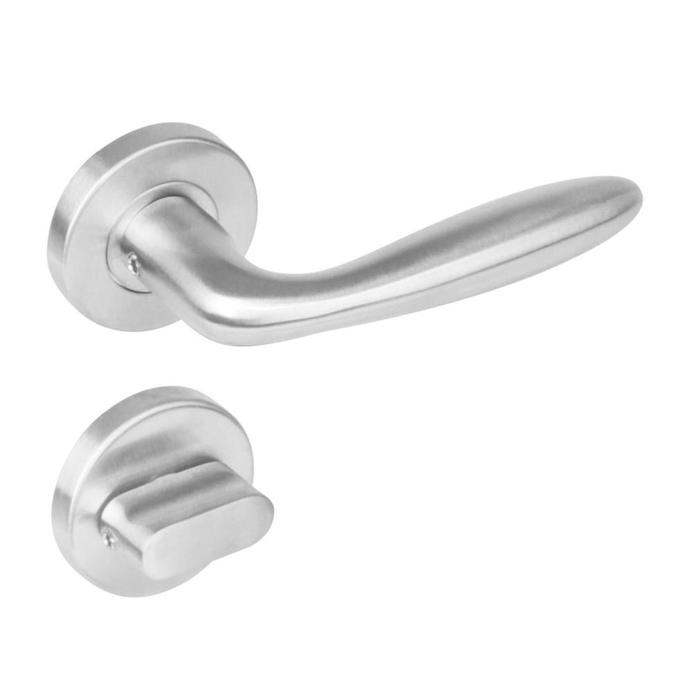 Deurkruk 1281 Jupiter op rond rozet staal met 7mm nok met WC 8mm RVS afbeelding
