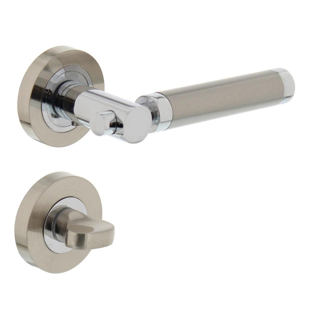 Deurkruk 1698 Birgit op rond rozet 7mm nokken met WC8mm chroom/nikkel mat afbeelding