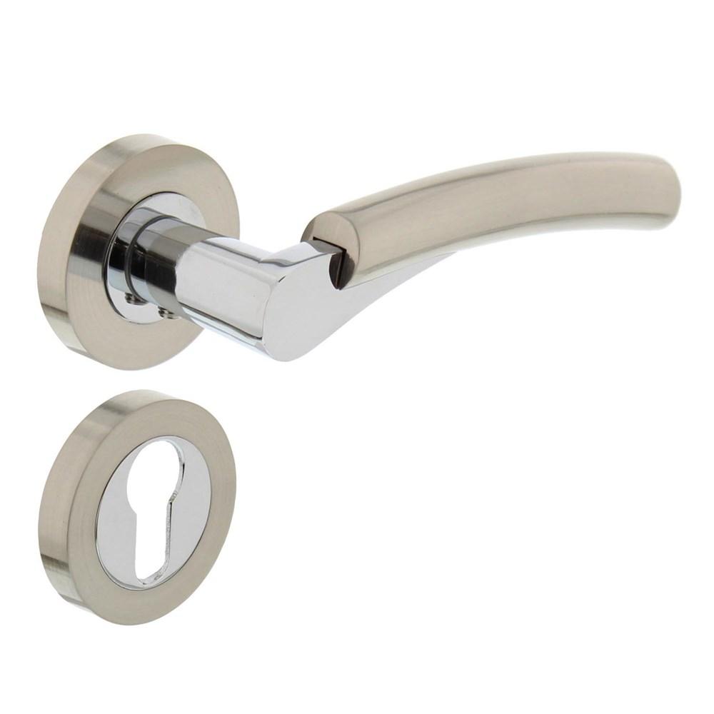 Deurkruk 1700 Bryan op rond rozet 7mm nokken met profielcilindergat plaatjes chroom/nikkel mat afbeelding