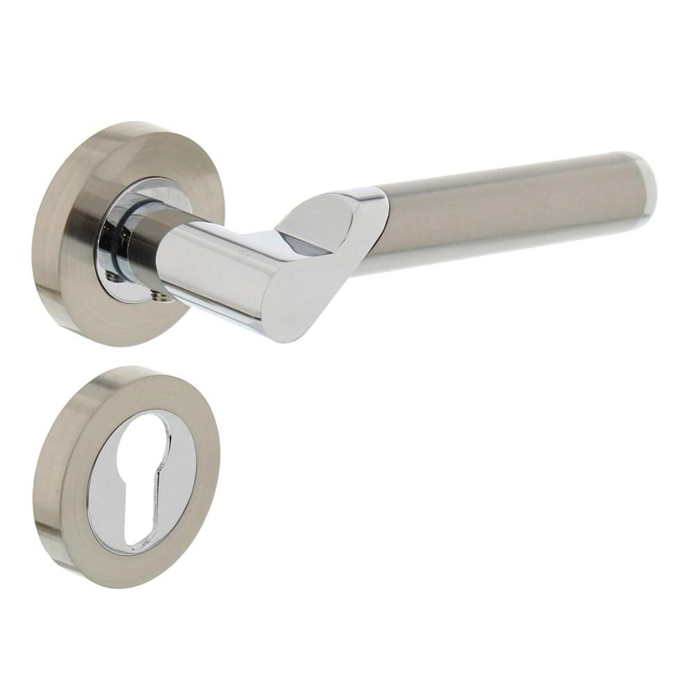 Deurkruk 1701 Casper op rond rozet 7mm nokken met profielcilindergat plaatjes chroom/nikkel mat afbeelding