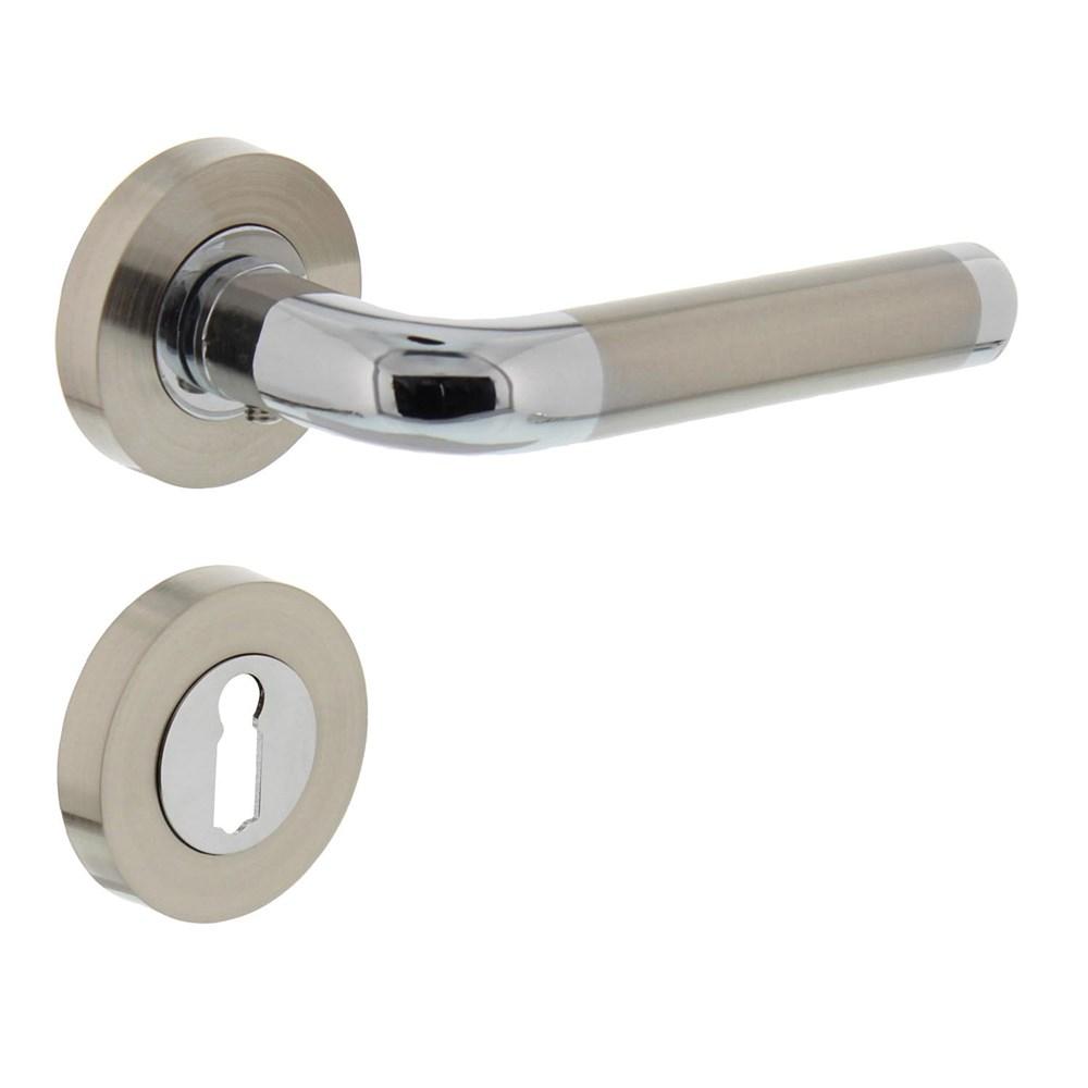 Deurkruk Agatha op rond rozet 7mm nokken met sleutelgat plaatjes chroom/nikkel mat afbeelding