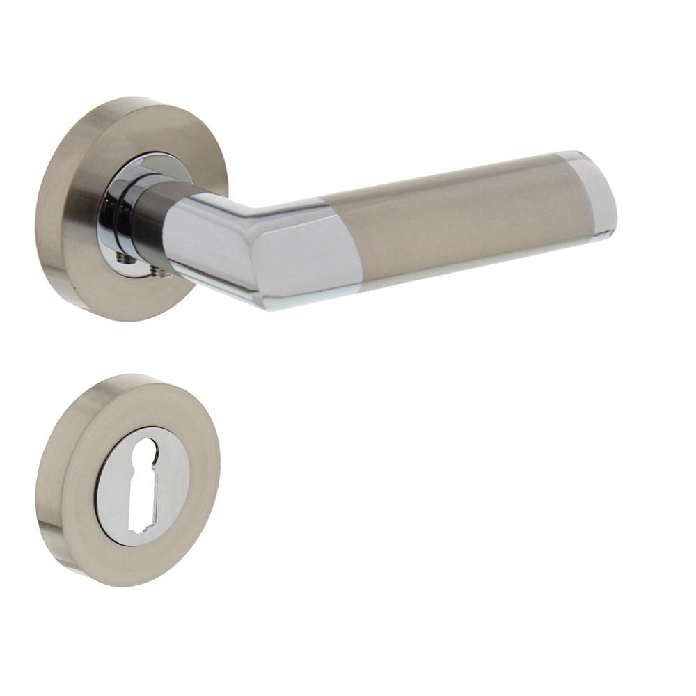 Deurkruk 1685 Nicol op rond rozet 7mm nokken met sleutelgat plaatjes chroom/nikkel mat afbeelding