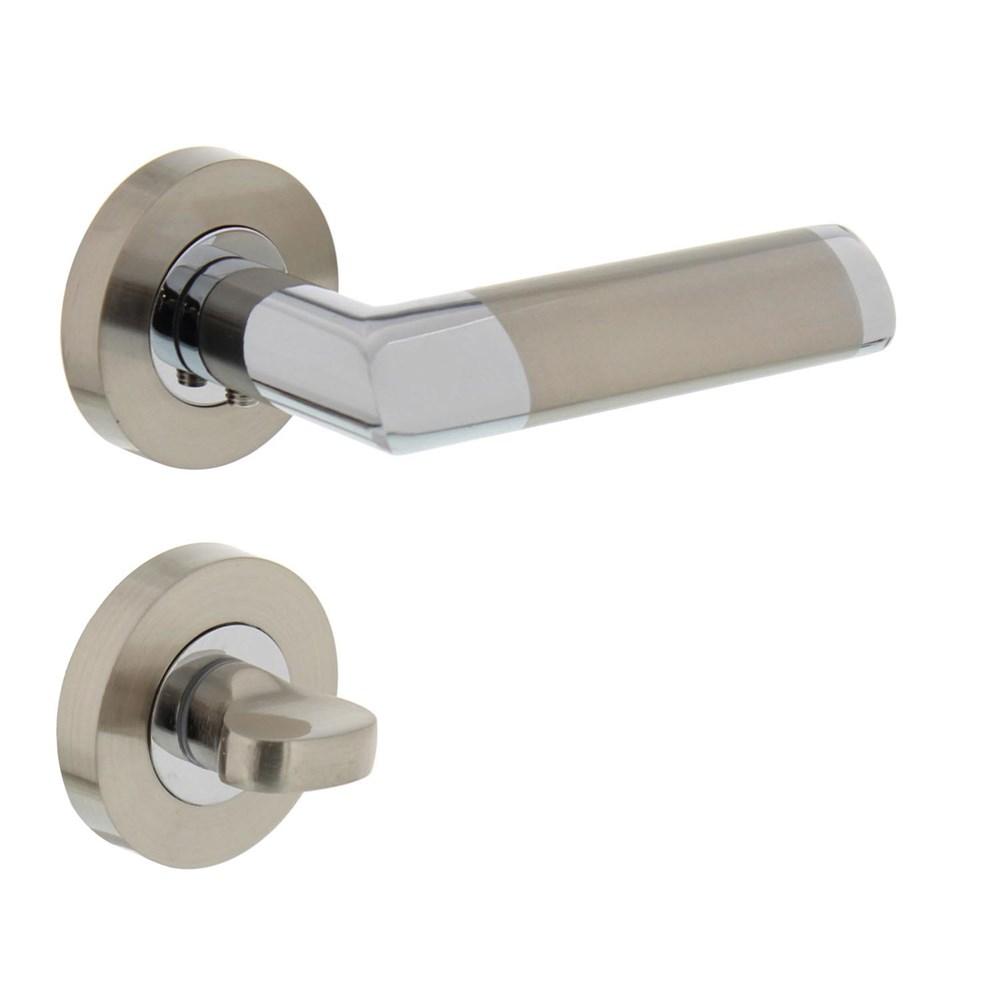 Deurkruk 1685 Nicol op rond rozet 7mm nokken met WC8mm chroom/nikkel mat afbeelding