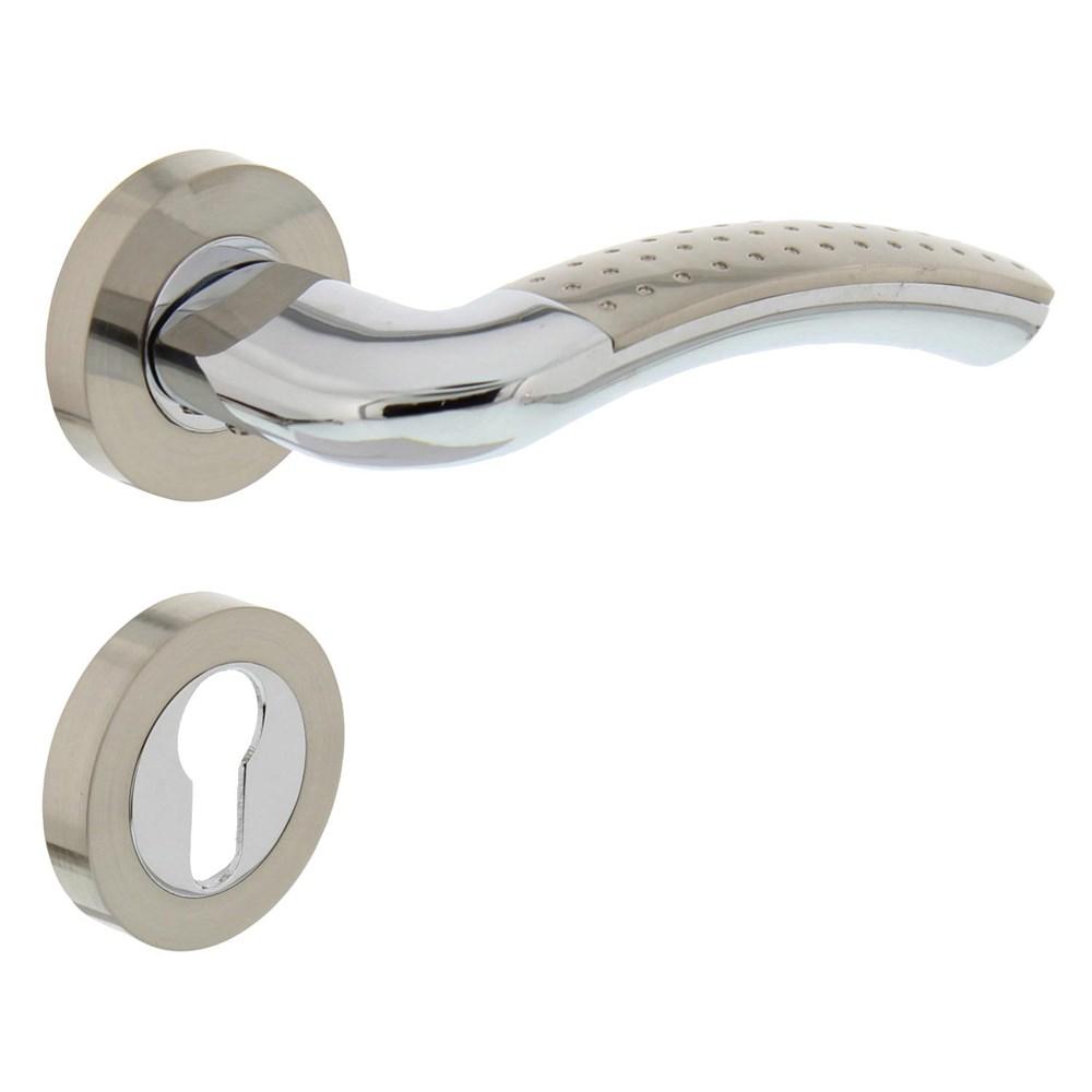 Deurkruk 1688 Sharon op rond rozet 7mm nokken met profielcilindergat plaatjes chroom/nikkel mat afbeelding