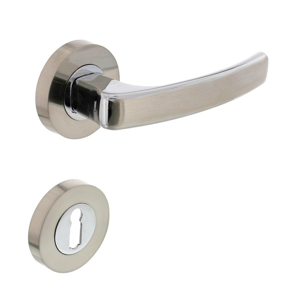 Deurkruk 1689 Blok op rond rozet 7mm nokken met sleutelgat plaatjes chroom/nikkel mat afbeelding