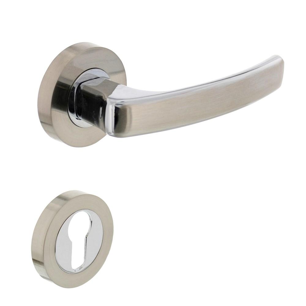 Deurkruk 1689 Blok op rond rozet 7mm nokken met profielcilindergat plaatjes chroom/nikkel mat afbeelding