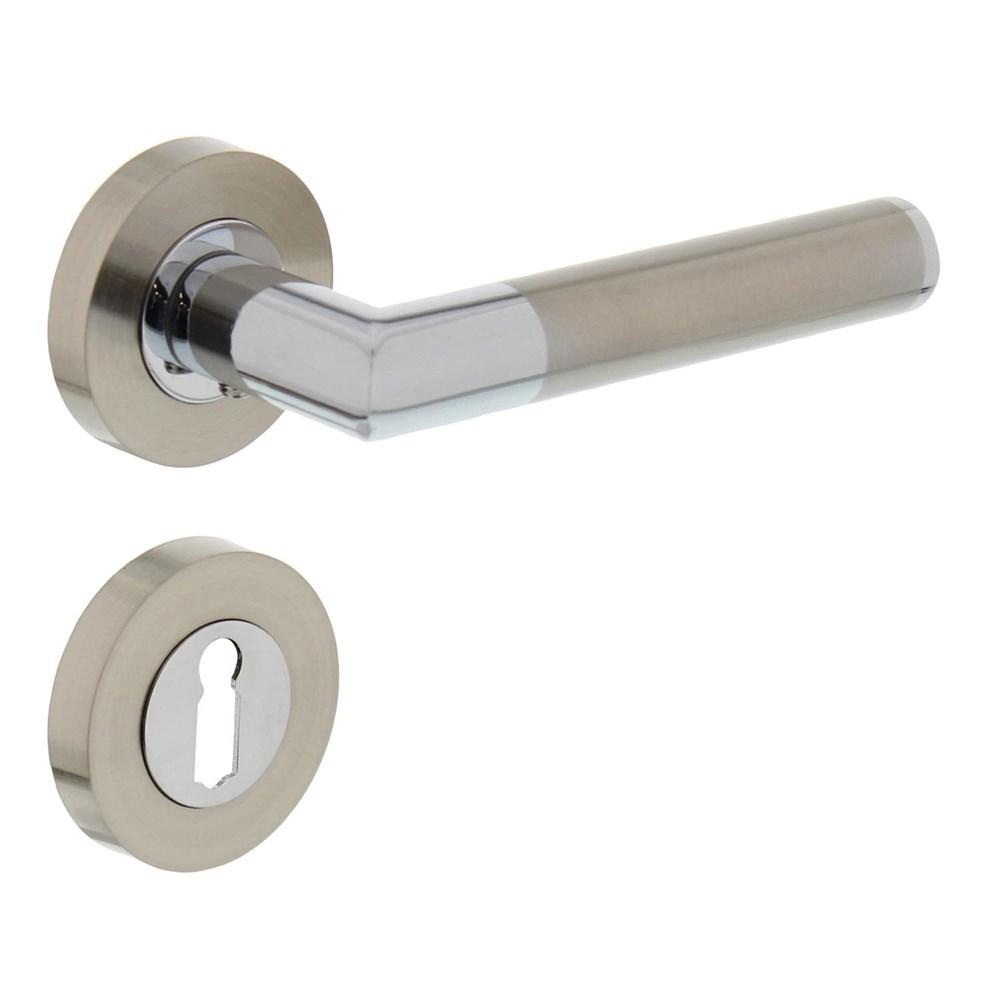 Deurkruk 1693 Bastian op rond rozet 7mm nokken met sleutelgat plaatjes chroom/nikkel mat afbeelding