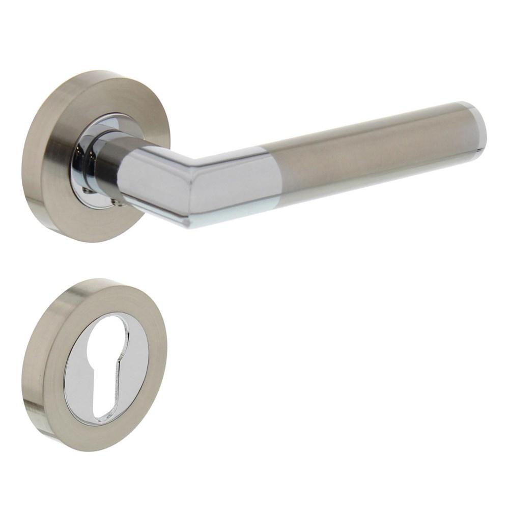 Deurkruk 1693 Bastian op rond rozet 7mm nokken met profielcilindergat plaatjes chroom/nikkel mat afbeelding
