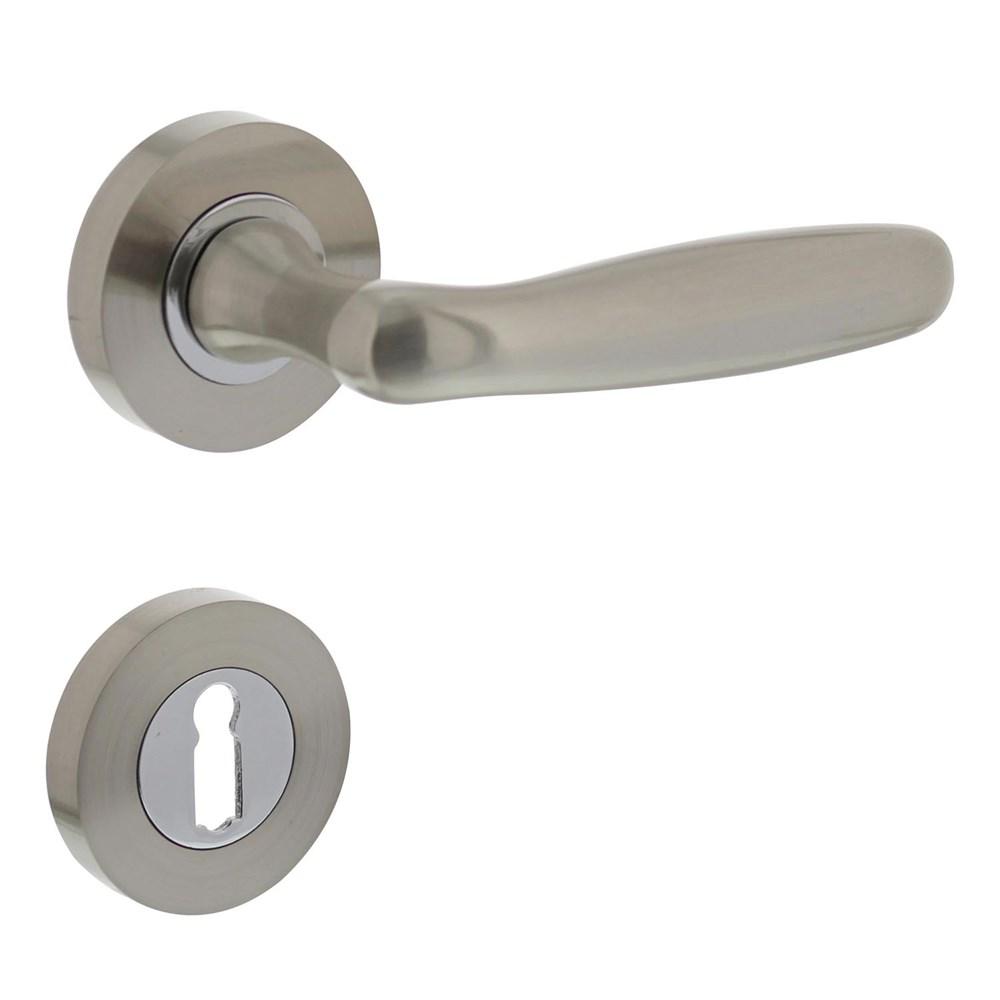 Deurkruk 1692 Bjorn op rond rozet 7mm nokken met sleutelgat plaatjes nikkel mat afbeelding