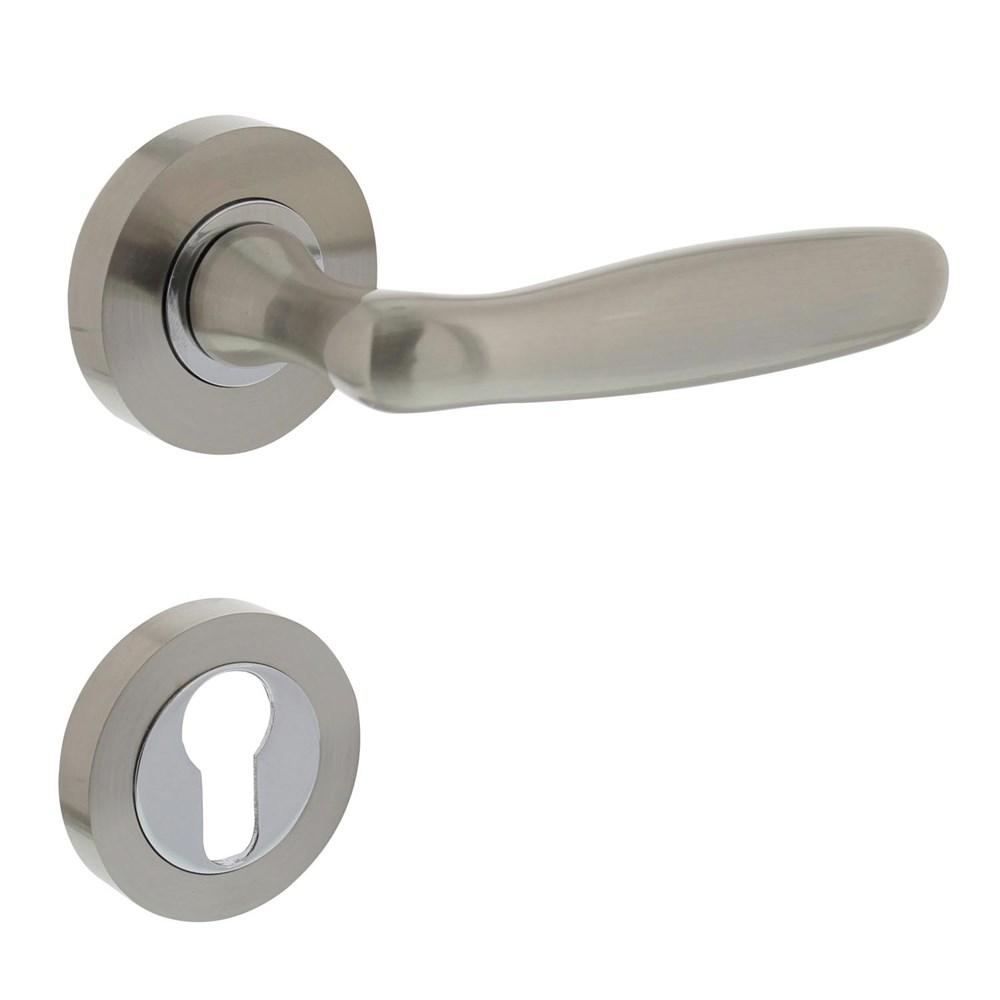 Deurkruk 1692 Bjorn op rond rozet 7mm nokken met profielcilindergat plaatjes nikkel mat afbeelding