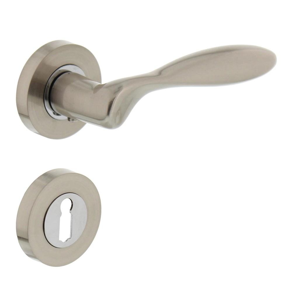 Deurkruk 1695 George op rond rozet 7mm nokken met sleutelgat plaatjes nikkel mat afbeelding