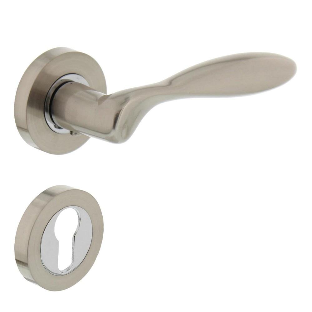 Deurkruk 1695 George op rond rozet 7mm nokken met profielcilindergat plaatjes nikkel mat afbeelding