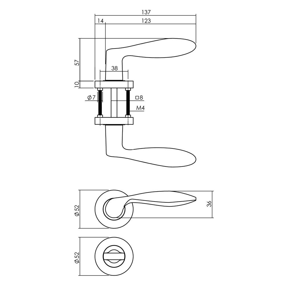 Deurkruk George op rozet ø52x10mm + nokken met WC8mm messingkleur PVD afbeelding