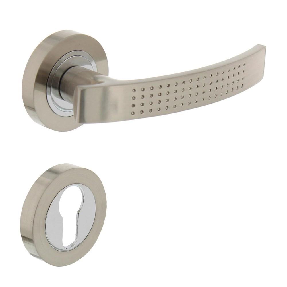 Deurkruk 1696 William op rond rozet 7mm nokken met profielcilindergat plaatjes nikkel mat afbeelding