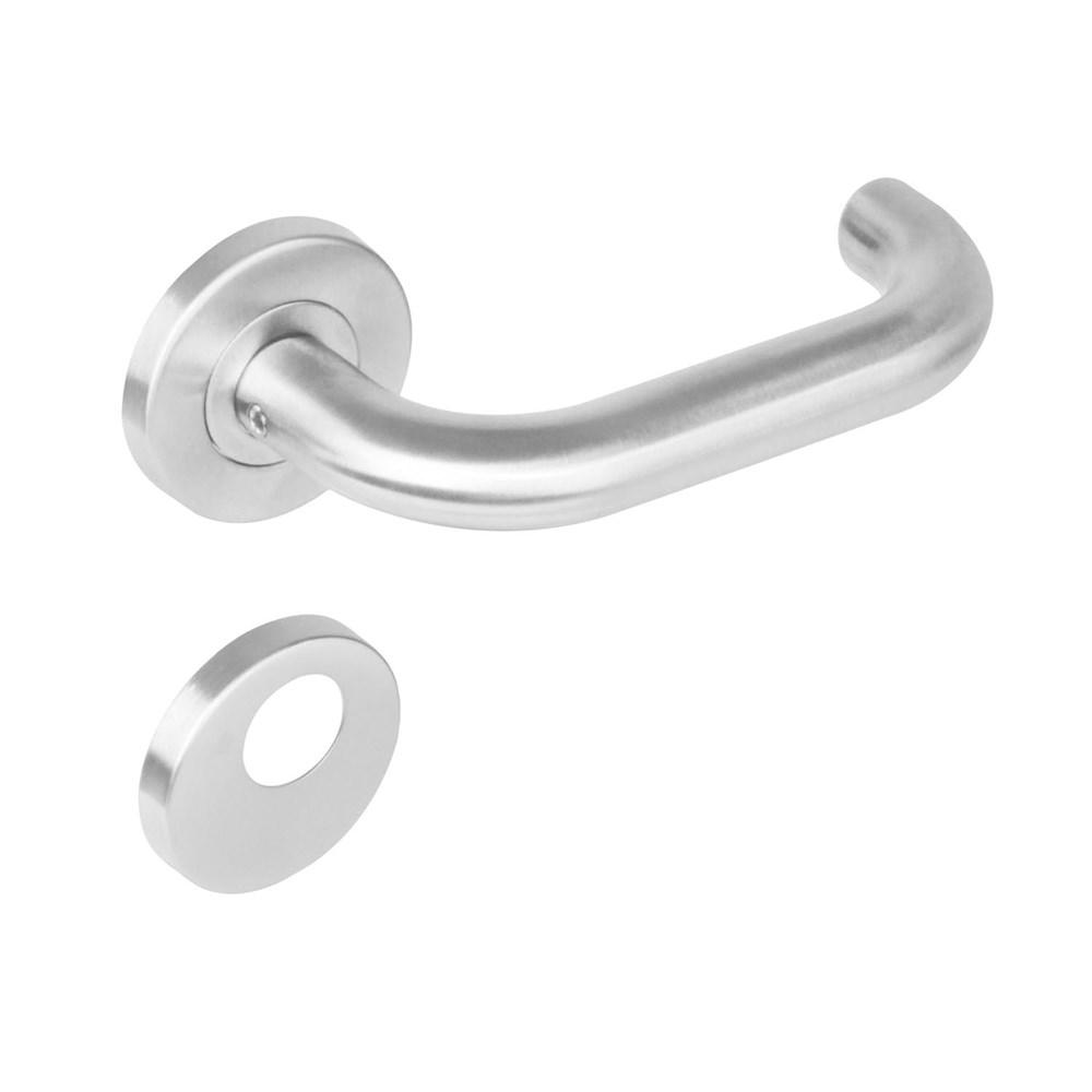 Deurkruk 1271 Rond op rond rozet staal met 7mm nok met RC plaatjes RVS afbeelding