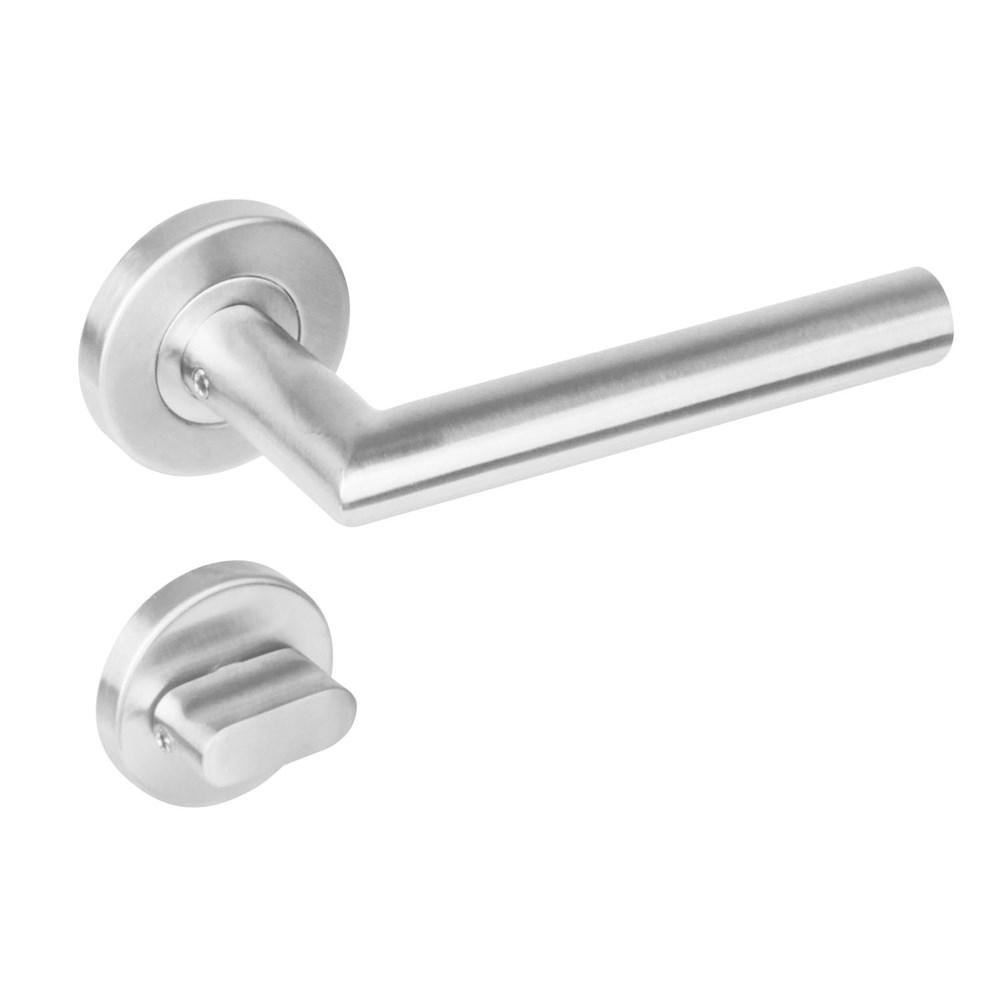 Deurkruk 1272 rechte Hoek 90°op rond rozet staal met 7mm nok met WC 7mm RVS afbeelding