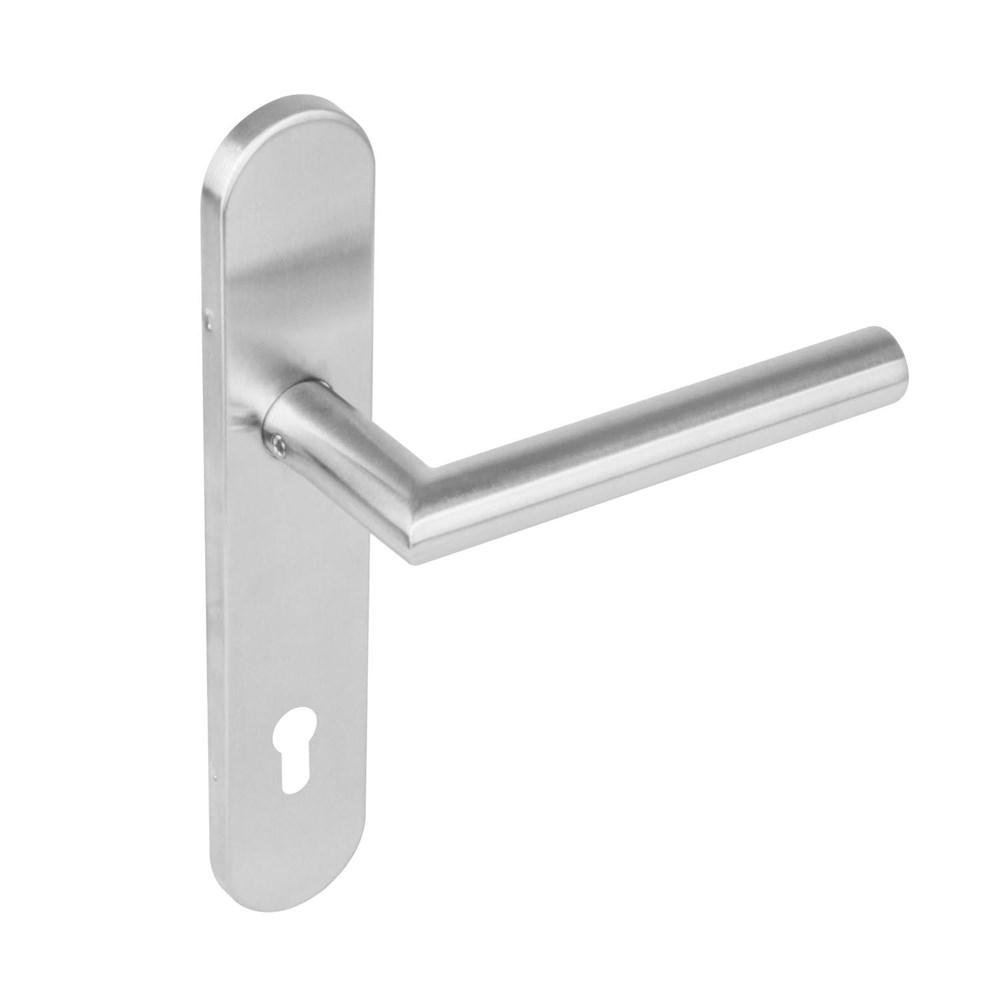Deurkruk 1297 Hoek 90°op verdekt schild profielcilindergat 92mm met nokken 7mm RVS EN1906/4klein k afbeelding