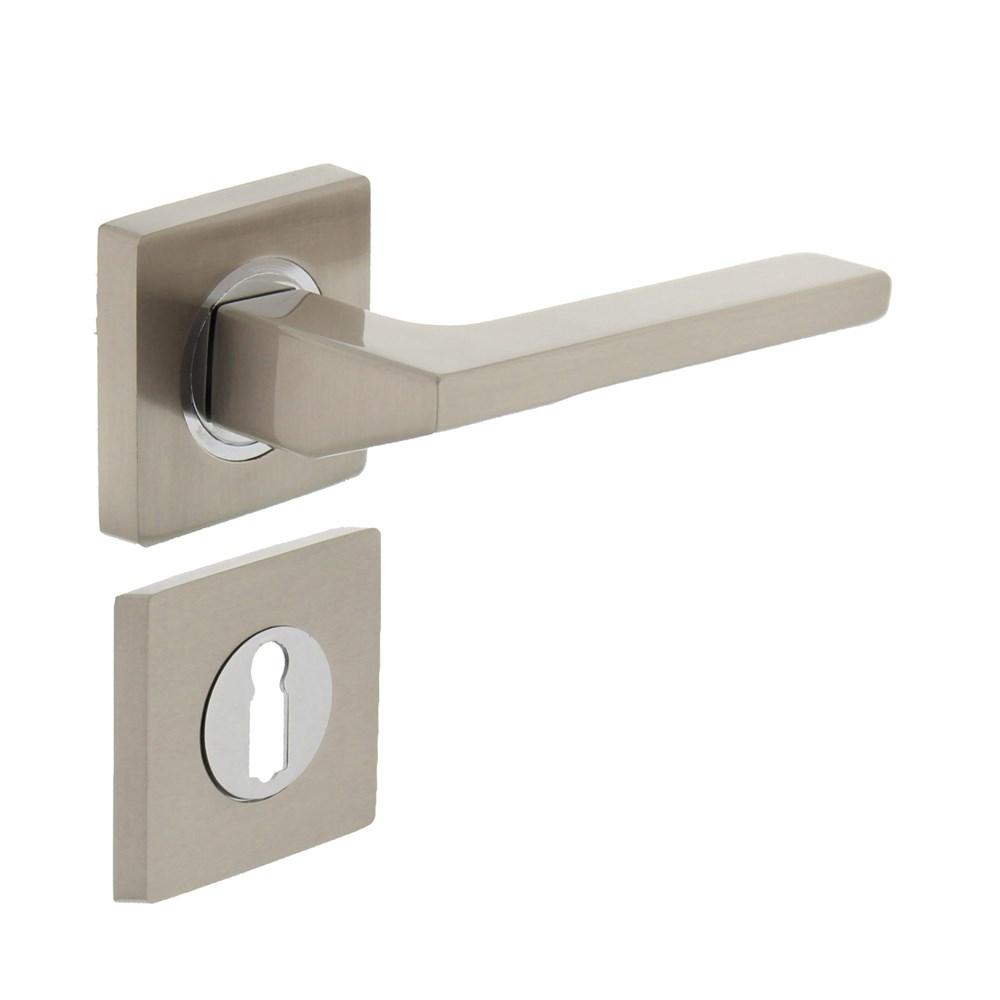 Deurkruk 1715 Ben op vierkant rozet 7mm nokken met sleutelgat plaatjes chroom/nikkel mat afbeelding