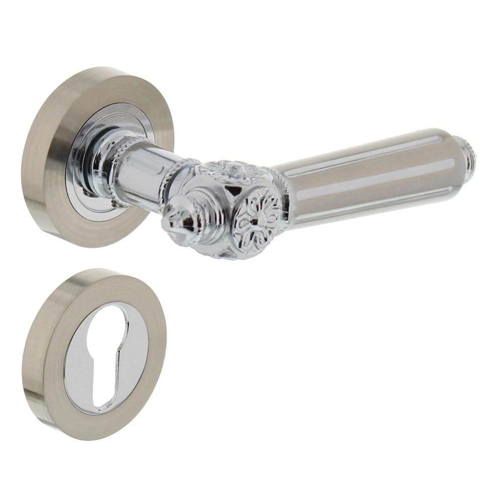Deurkruk 1716 Julietta op rond rozet 7mm nokken met profielcilindergat plaatjes chroom/nikkel mat afbeelding