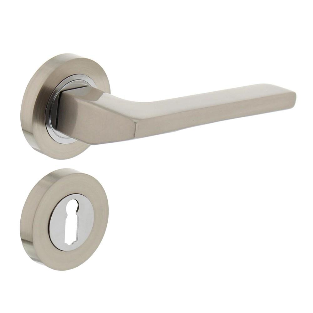 Deurkruk 1705 Ben op rond rozet 7mm nokken met sleutelgat plaatjes chroom/nikkel mat afbeelding