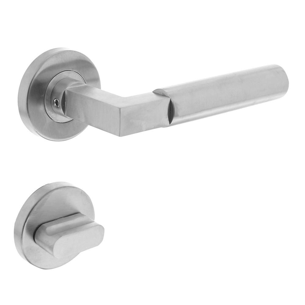 Deurkruk 0379 Bau-stil op rozet rond staal met 7mm nok met WC 8mm RVS afbeelding