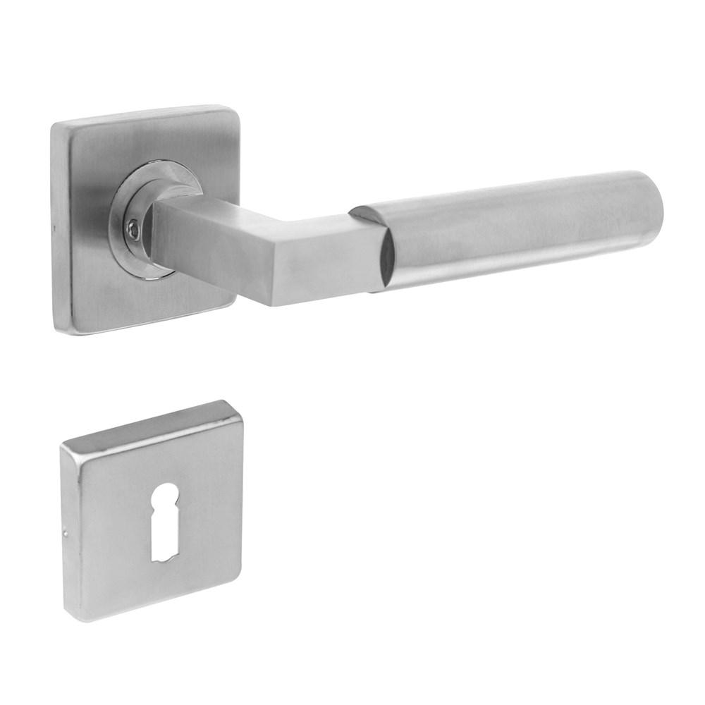 Deurkruk 0378 Bau-stil op rozet vierkant staal met 7mm nok met sleutelgatplaatjes RVS afbeelding