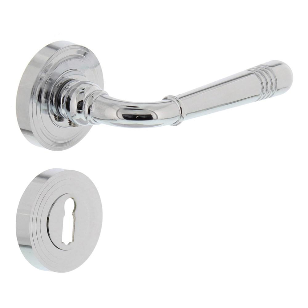 Deurkruk 1725 Emily op rond rozet 7mm nokken met sleutelgat plaatjes chroom afbeelding