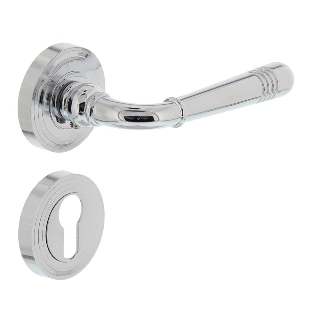 Deurkruk 1725 Emily op rond rozet 7mm nokken met profielcilindergat plaatjes chroom afbeelding