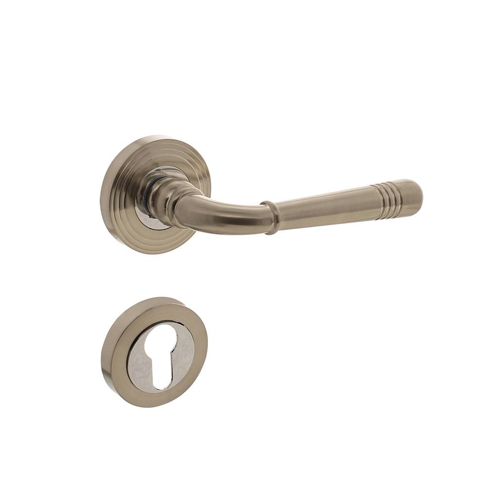 Deurkruk 1725 Emily op rond rozet 7mm nokken met profielcilindergat plaatjes chroom nikkel mat afbeelding