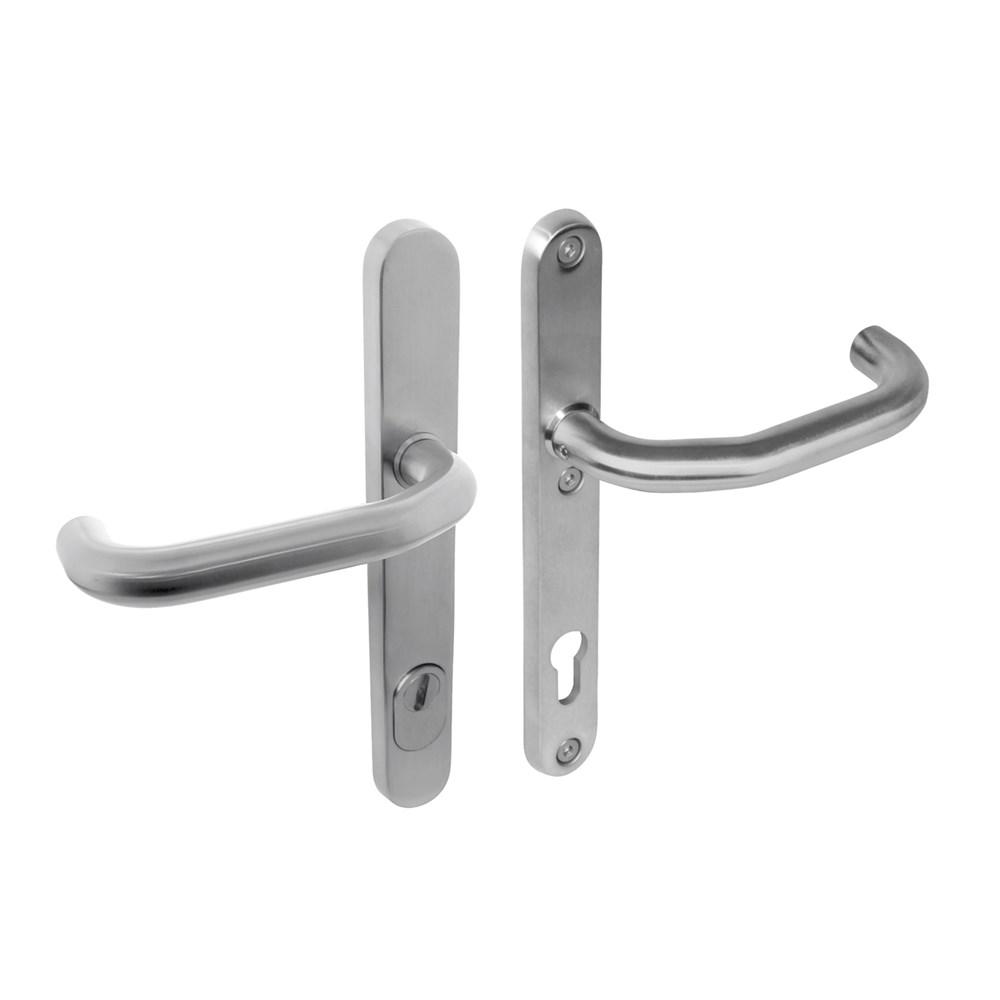 SKG3 smalschilden met kruk/kruk verkropt profielcilindergat 92mm met kerntrek beveiliging RVS afbeelding