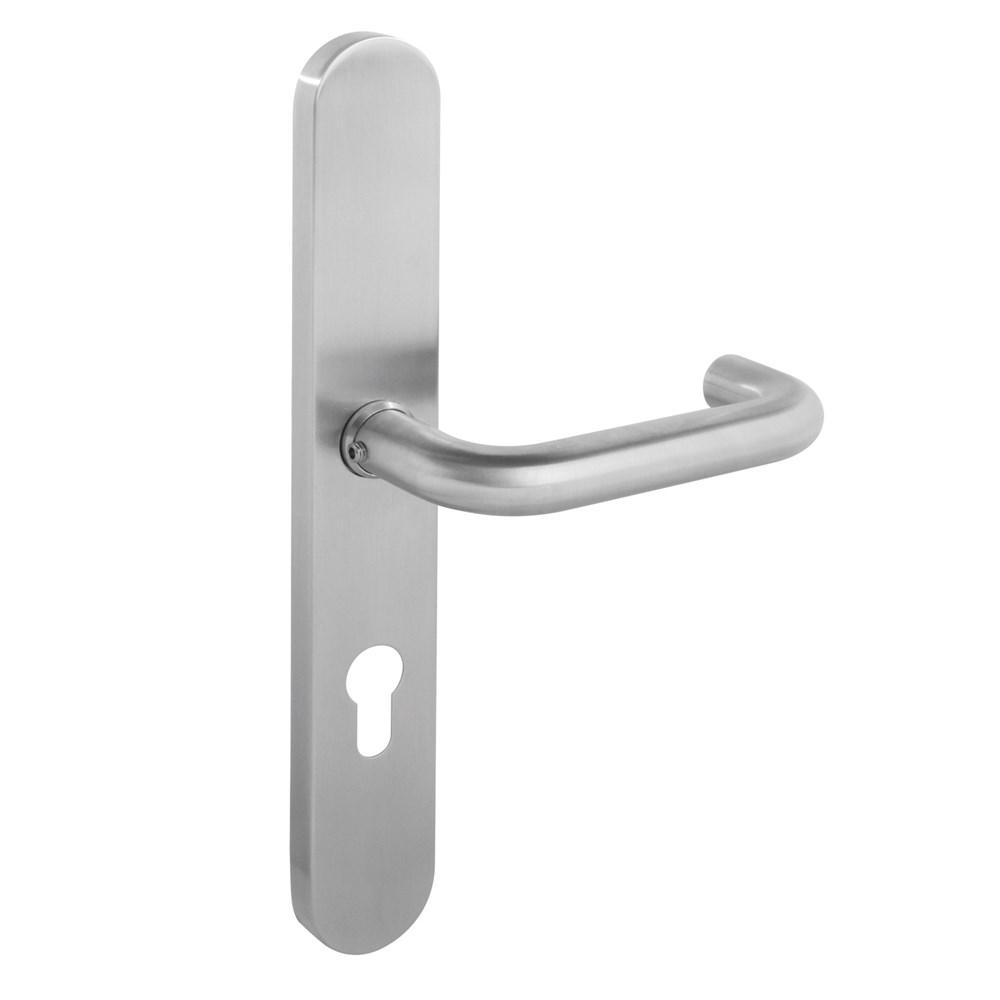 Deurkruk Rond ø19mm op XL-schild verdekt 278x40x10 72mm profielcilindergat dubbelgeveerd RVS afbeelding