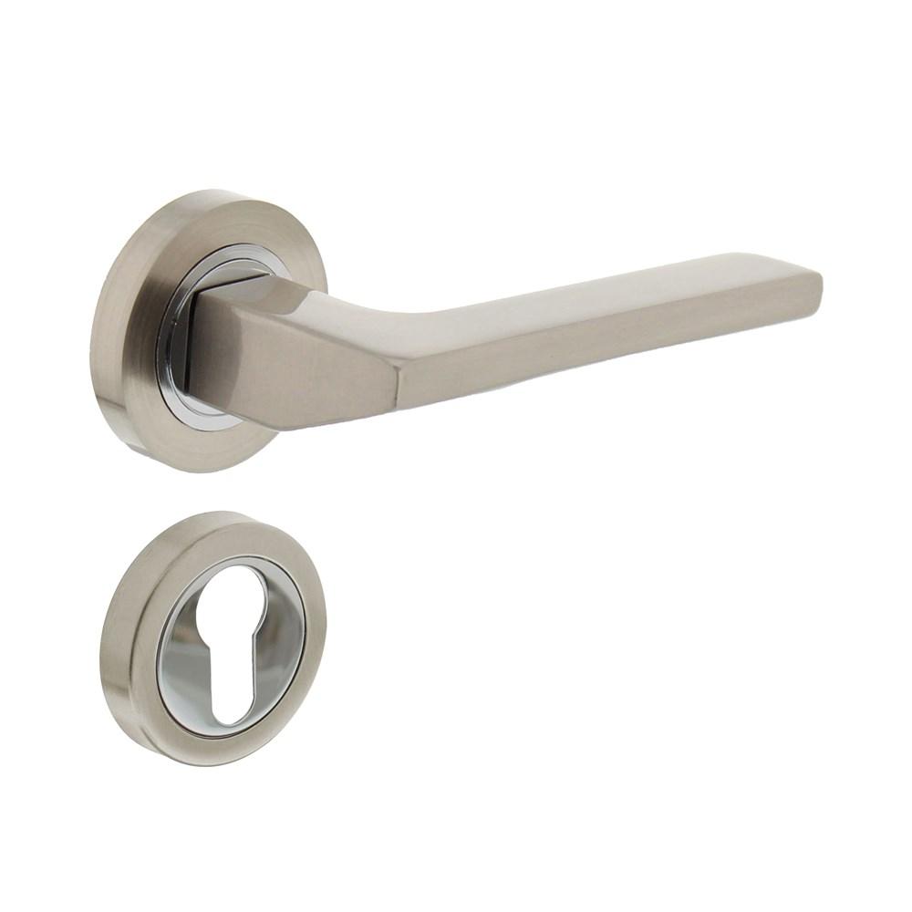 Deurkruk 1705 Ben op rond rozet 7mm nokken met PC plaatjes chroom/nikkel mat afbeelding